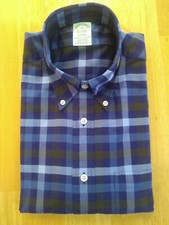 NWOT Brooks Brothers Dark Blue Check Button Down M 15.5-33 Milano MSRP 140