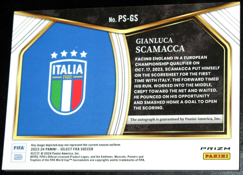 2023-24 Select FIFA Gianluca Scamacca Pitchside Signatures Auto Prizm - Picture 2 of 2