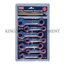 KING 7PC STUBBY COMBINATION WRENCH OPEN RING SPANNER SET, METRIC, HAND TOOL, NEW