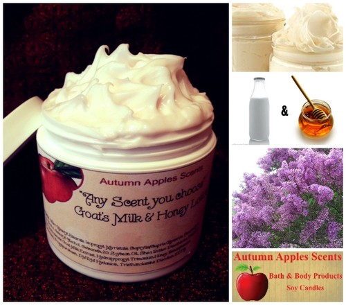 GOAT MILK, SHEA BUTTER & HONEY BODY CREAM, LOTION w/Jojoba -LILAC IN BLOOM  - Afbeelding 1 van 3