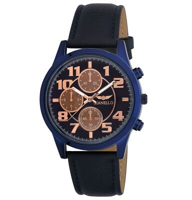 Gianello Men's Tri Chronograph Look Strap Watch With a Free Gift Box