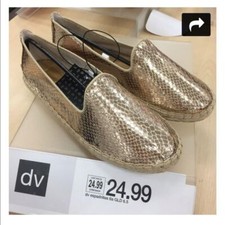 DV para Target Lona Dorado Metálico Alpargatas Planas Zapatos Talla 9 Vacaciones Verano