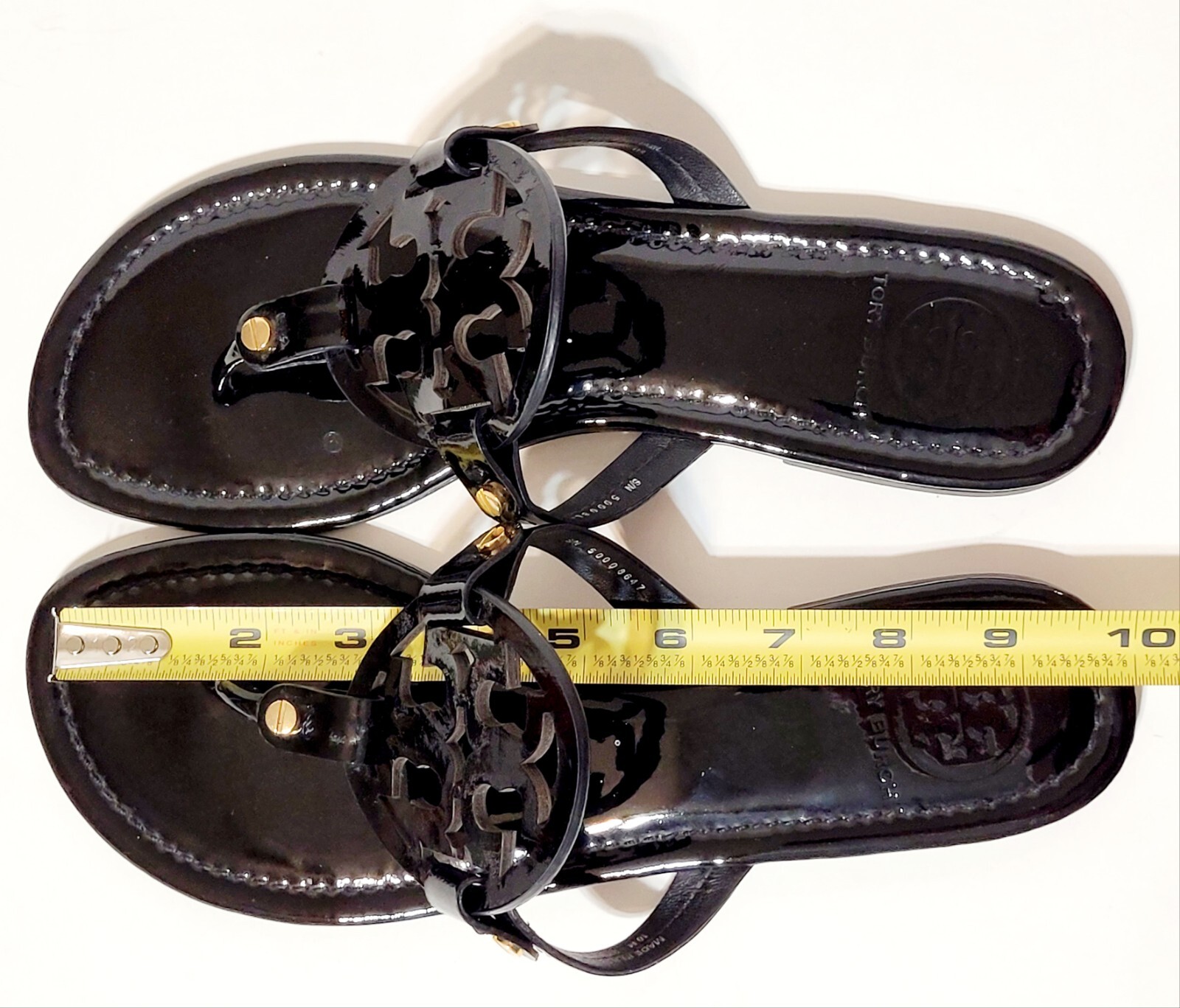 Tory Burch Miller Sandals Logo Black Patent Leather Thong FlipFlop Flats Wms 10M thumbnail 23