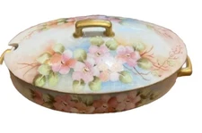 MZ Austria Gold 6 in dogwood Floral Covered Dish with handles
