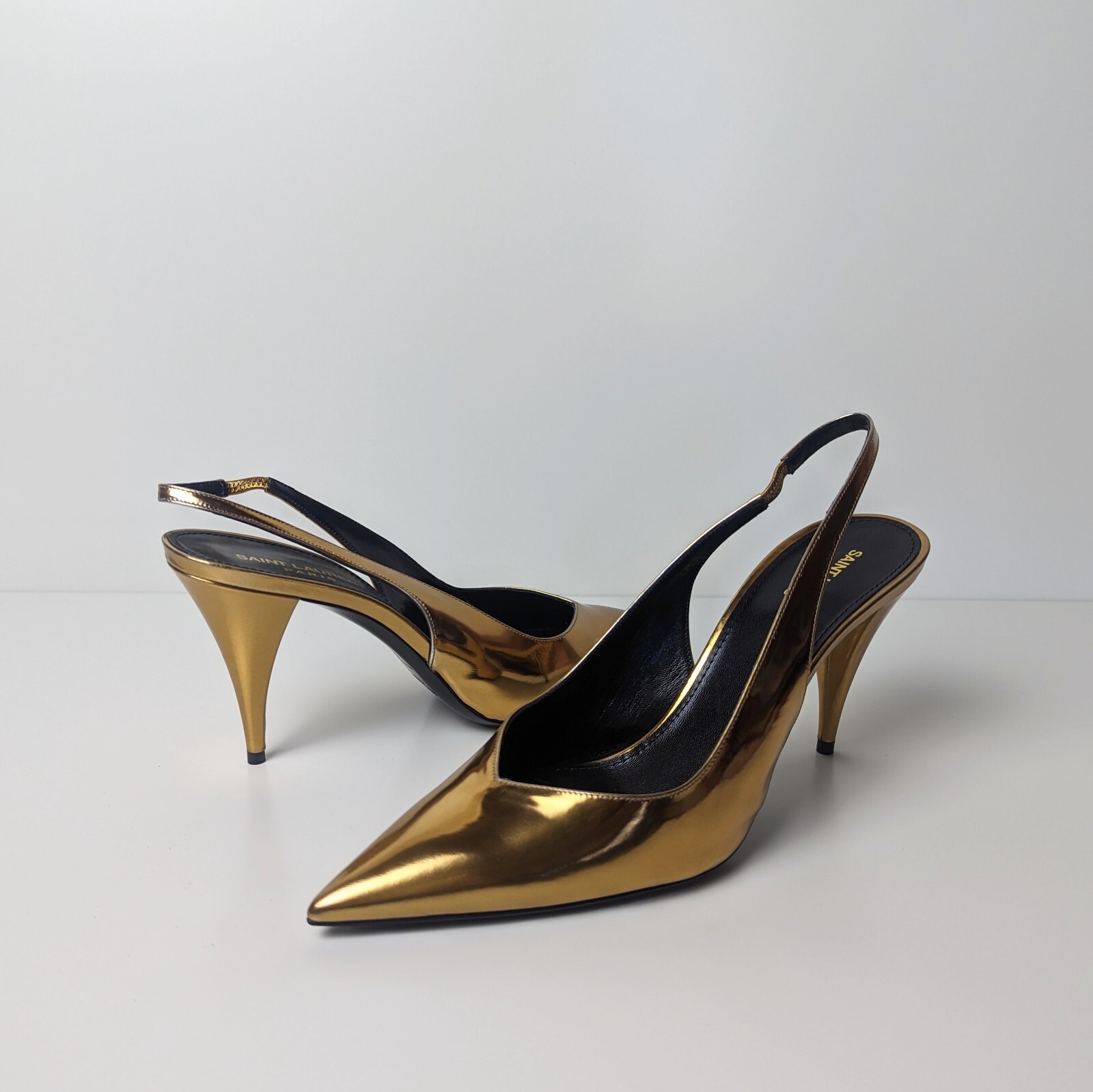 NUOVO nuovo con scatola Saint Laurent Paris EU 40 Kiki pompa a punta slingback Egitto oro