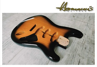 Strat 3 Piece Erle/Alder Replacement Body, SSS Route, Tabacco Sunburst, 2,04 kg