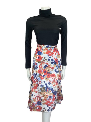 VTG 60S 70S MOD WHITE RED BLUE BROWN FLORAL A LNE MINI SKIRT 12 - Picture 9 of 10