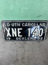 Vintage 1972 South Carolina Dealer License Plate Black White XNE140