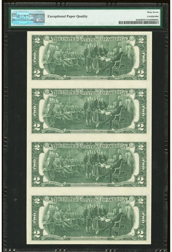 1976 $2 Federal Reserve*STAR*note-UNCUT Sheet of 4--PMG 67 EPQ-Finest Graded! - Image 2 of 4