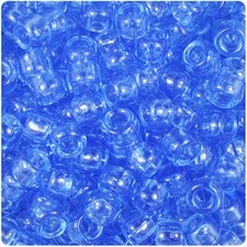 BeadTin Medium Sapphire Transparent 9mm Barrel Plastic Pony Beads 500pcs
