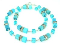 Halskette Collier Cube WüRfel Cat Eye TüRkis Strass 540C