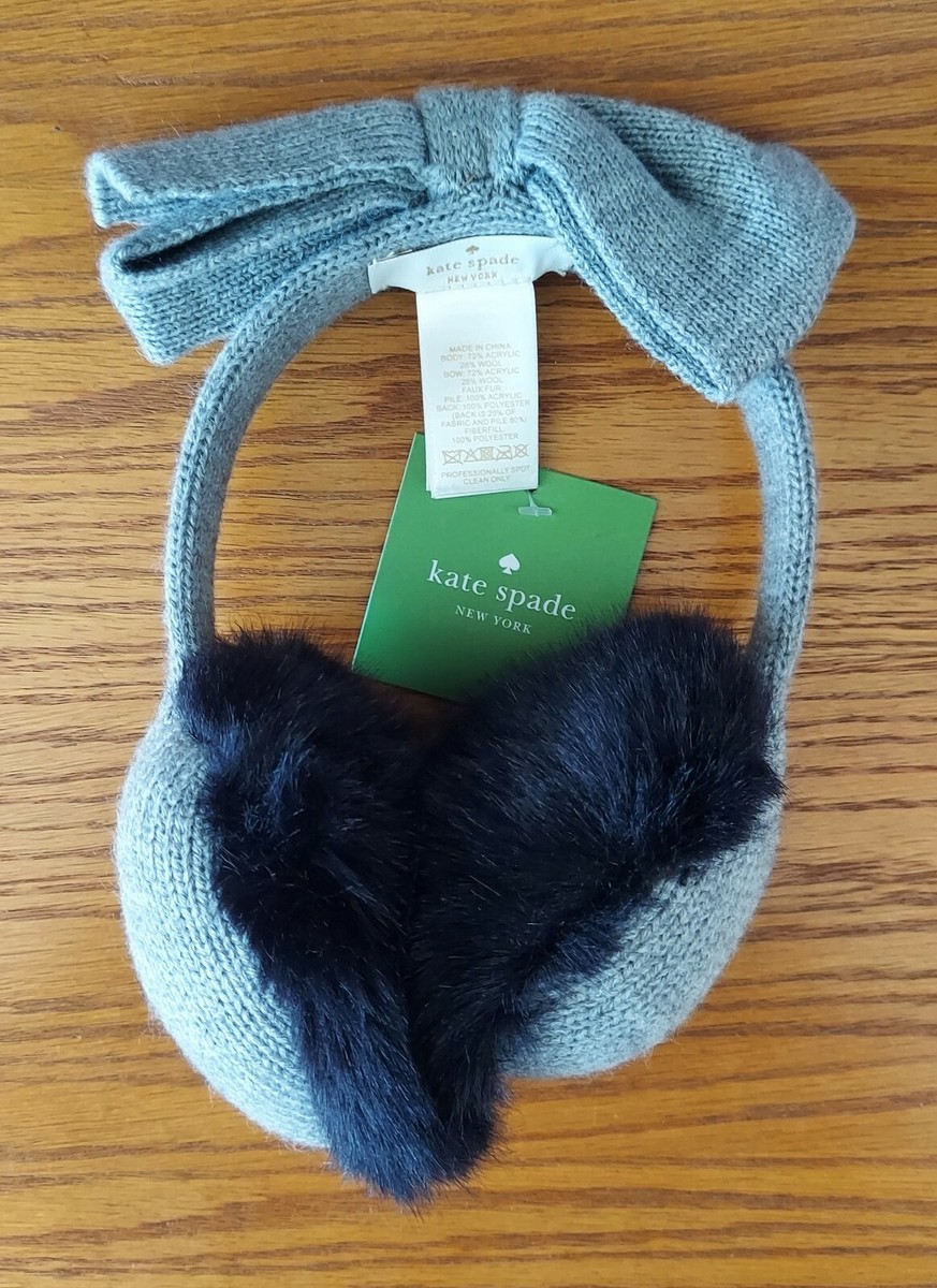 Kate Spade Grey Knit Bow Earmuffs Fuzzy Faux Fur Headband | eBay display picture 1