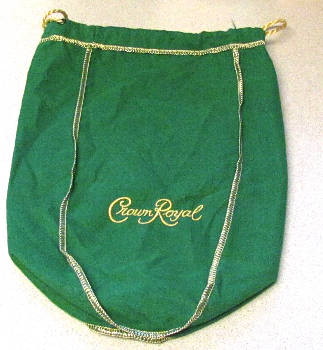 New CROWN ROYAL BAG Apple Green Gold / Yellow Large Size Drawstring Felt CLEAN-image
