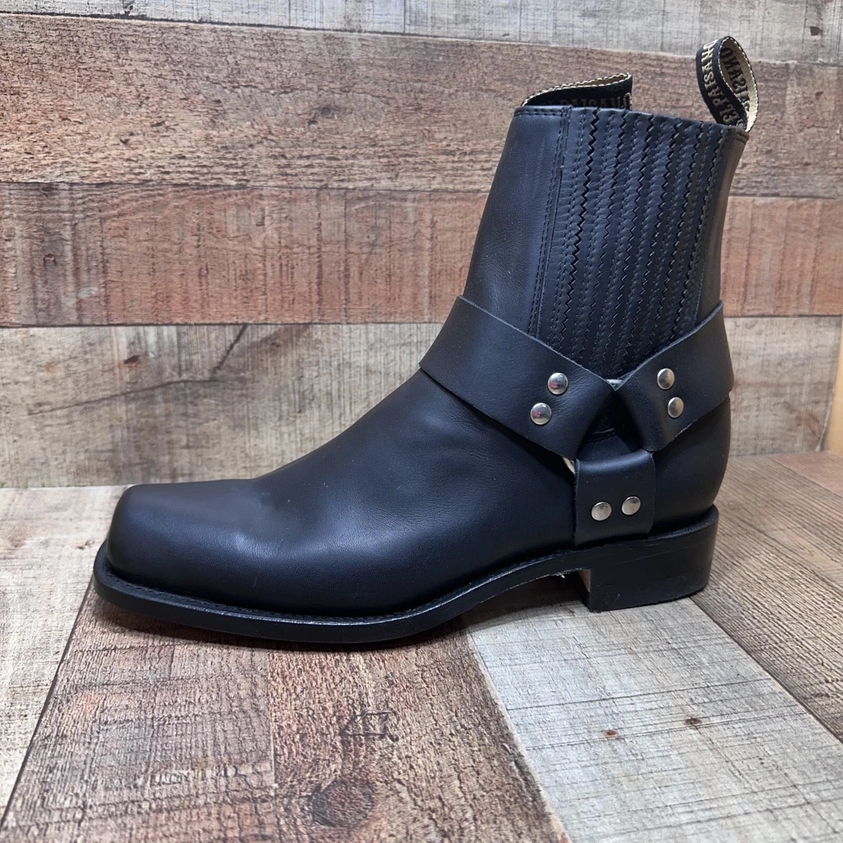 Men s Cowboy Biker Harness Black Leather Boots Snipped Toe Botas Vaqueras L5505