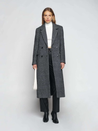 Women Michelle Keegan Fool Me Once Winter Wool Grey Checkered Long Coat