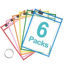 6 Pcs Dry Erase Pockets Sleeves Job Tickets Holders for Teacher Classroom