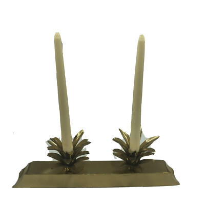 Hollywood Regency Brass Candleholder Palm Pineapple Leaves Fun