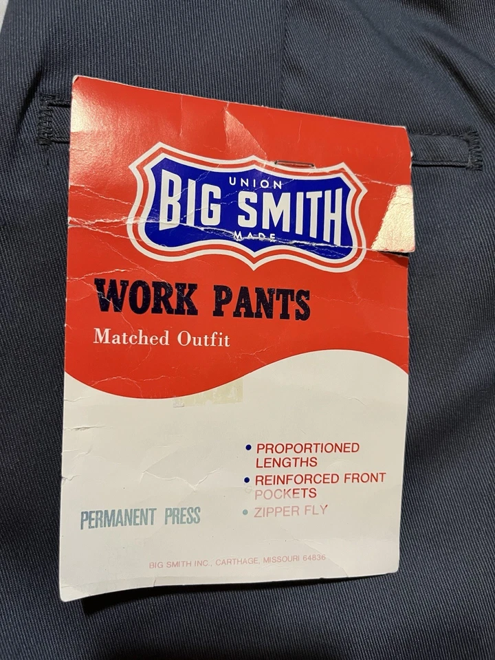 Pantalones de trabajo Deadstock Big Smith para hombre 33x34 gris mezcla de algodón años 70/80 Foto 2 de 4