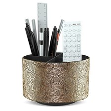 Round Leather Art Supply Organizer,Remote Control 360 Degree Rotation 1-Gold