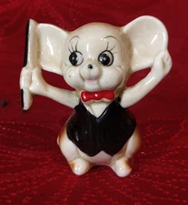Vintage MCM Ceramic Mouse Music Conductor Figurine 2.5" Tall