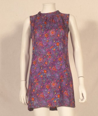 FRANZÖSISCHES 60er VINTAGE ''ARNEL'' PRINT SOMMER/SONNENGLANZ KLEID UK 10 / FR 38