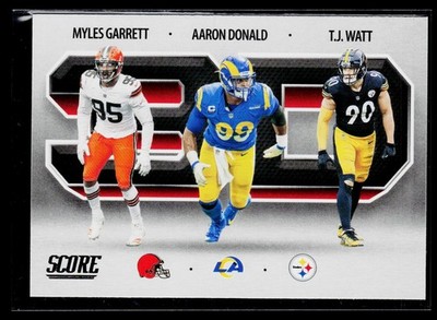 2021 Score #3D9 Aaron Donald / Myles Garrett / T.J. Watt 3D Purple