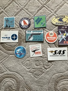 11 Airline Luggage Label Tag Decal Vintage Rare Paper