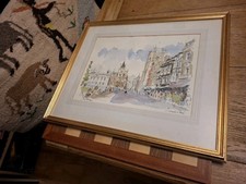 Vintage Professionally Framed Mounted Derek Abel Print King's Parade Cambridge