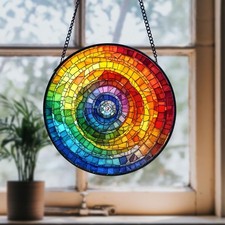 Rainbow Spiral Stained Glass Suncatcher Handmade Window Hanging Colorful Art