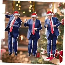 Donald Trump Christmas Ornament 2025 Set of 3 - Trump Ornaments for Blue