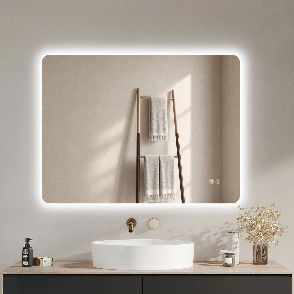 IMPTS LED Badezimmerspiegel mit Beleuchtung Beschlagfrei Badspiegel Kaltweiß