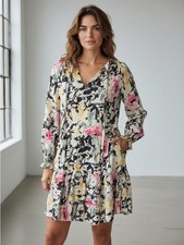 Lauren Ralph Lauren Pink and Yellow Floral Print Long Sleeve Casual Dress