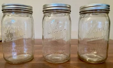 KERR "Self Sealing" Wide Mouth Clear Mason Jars 32 oz (Lot of 3 Jars) w Lids