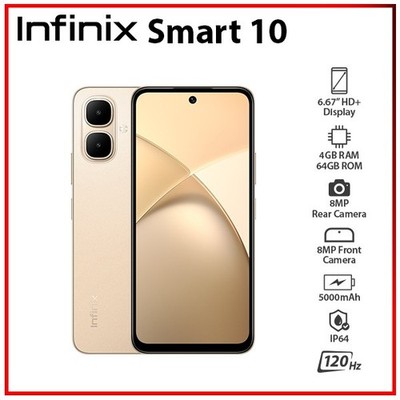 (New) Infinix Smart 10 4GB+64GB GOLD Dual SIM Unlocked Android Mobile Phone