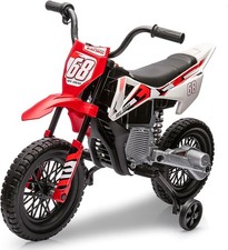 Kids Electric Dirt Bike with Training Wheels LED Music, 12V Electric Motorcycle