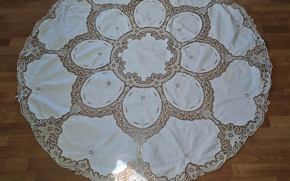 Lote 4 Manteles Vintage Battenberg Encaje Crochet Bordados Cottagecore Lino Foto 3 de 4