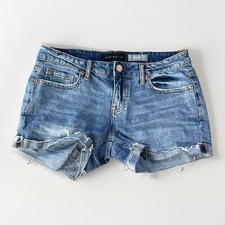 Aeropostale Aero Denim Cut Off Jean Shorts Size 4 Midi Mid Rise