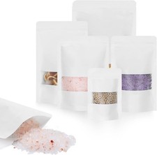 50pcs Kraft Bags W/ Window 4.7x7.8 Inches White Reusable Sealable Zip Lock Food