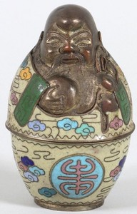 Antique Chinese Brass Cloisonné Buddha Figural Trinket Box