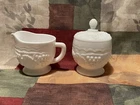 Vintage Imperial White Milk Glass Grape Creamer & Sugar Set With Lid