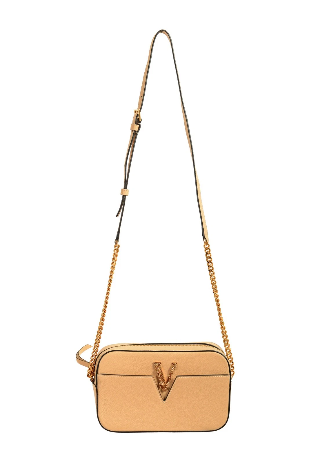 Versace — Versace Women's Beige 100% Leather V-Logo Crossbody Shoulder Bag