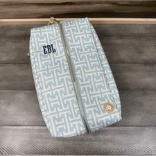Mark & Graham x Spartina Sport Shoe Bag Sky Blue-Geo Navy Monogrammed NWOT