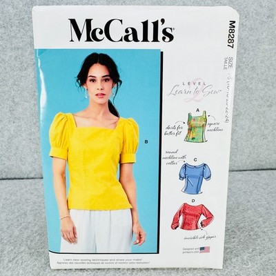 McCalls 8287 Plus Size Top Fitted Learn to Sew Misses Sz 16-24 Sewing Pattern