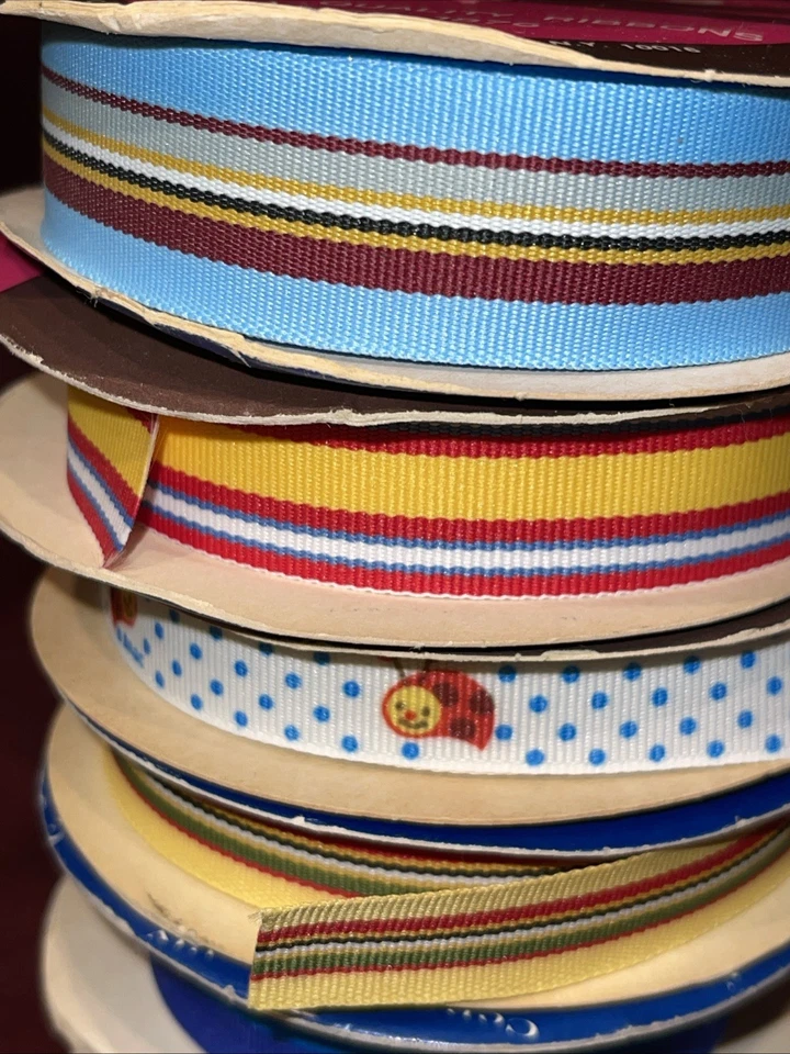 Lot 6 assorted woven embroidered sewing trim ribbon 5/8"-7/8” No 3 & 5 Vintage - Image 3 of 4