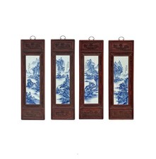 Set 4 Chinese Blue White Landscape Porcelain Painting Wall Panels GB076