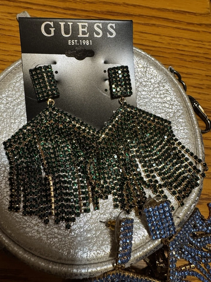 Lote de 3 pares de pendientes de araña hexagonales de cristal Guess • verde, rosa y azul nuevos con etiquetas Foto 3 de 4