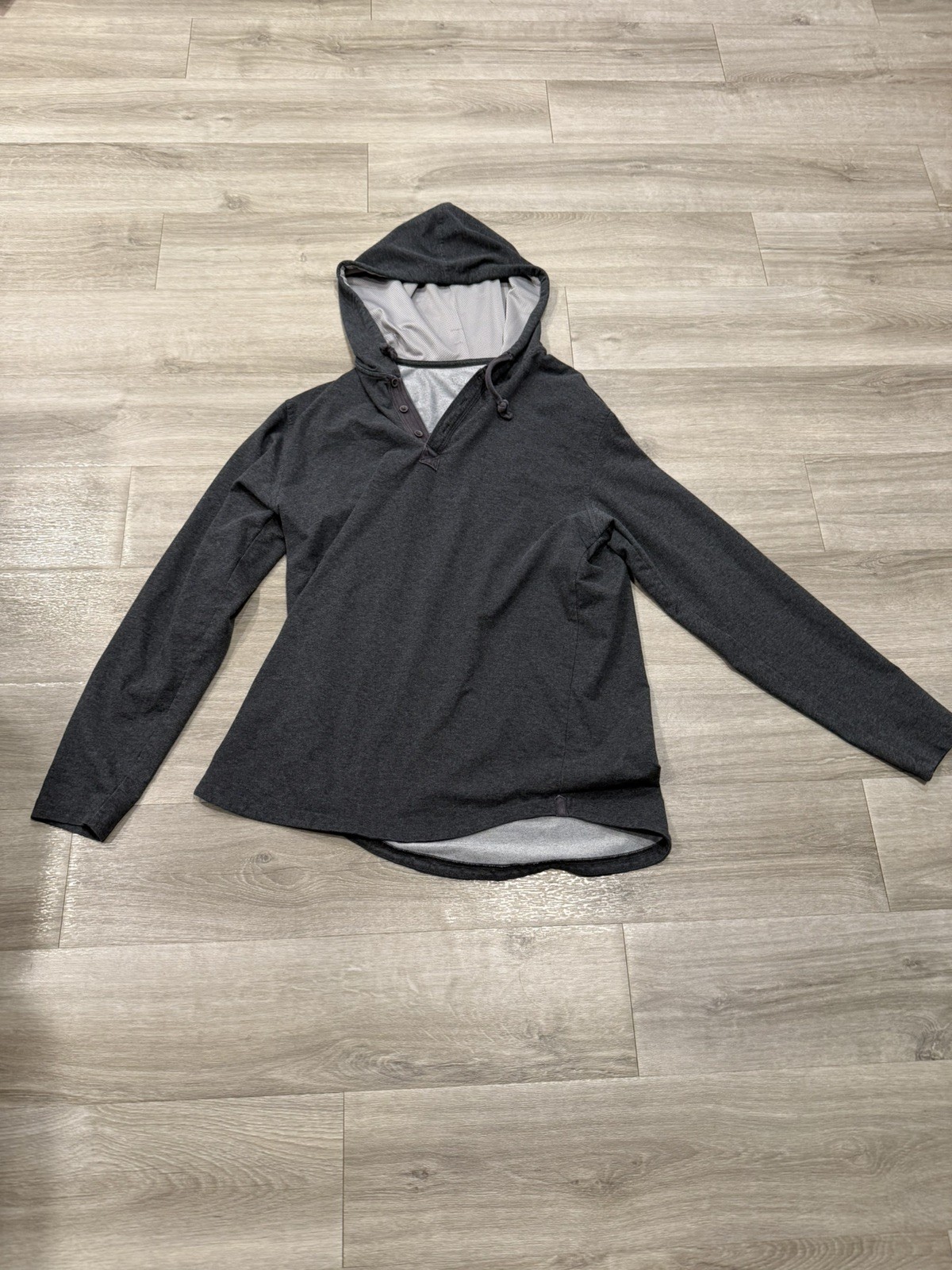 BYLT Basics Drop Cut LUX Hooded Henley Hoodie Mens Large Gray Long Sleeve
