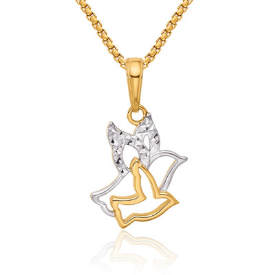 14K massive zweifarbige Gold Tauben Halskette