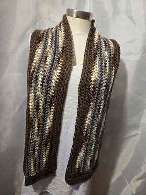 New Soft Handmade Crocheted  Long Rectangle Neck Scarf Wrap Brown multicolor