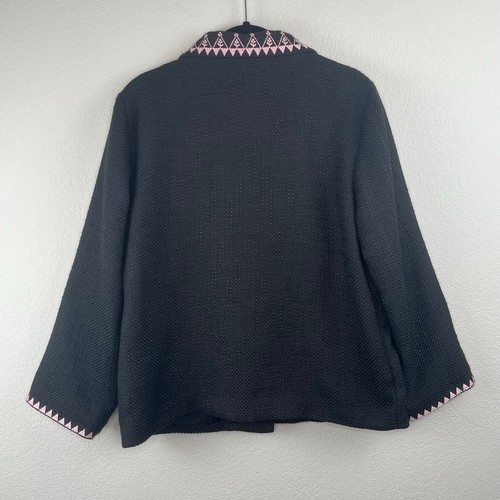 Cynthia Rowley Black Pink Tweed Embroidered Oversize Damen Utility Jacket XS NWT - Picture 15 of 15
